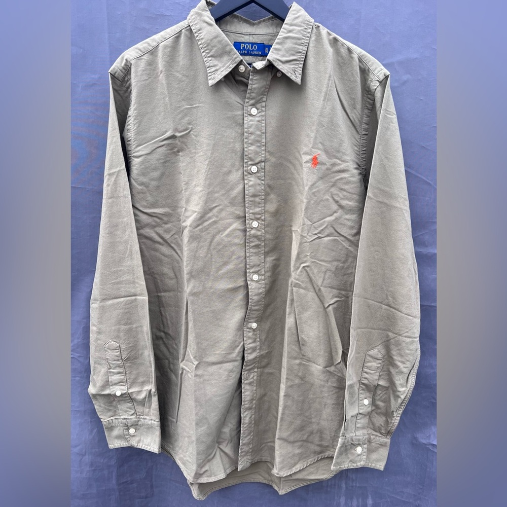 Polo by Ralph Lauren Olive Green Long Sleeve Button-Down Shirt with Red Pony